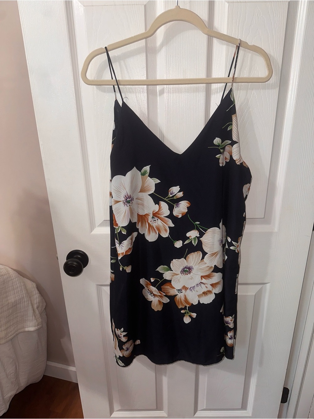 SHEIN Black Slip Mini Dress with Cream & Tan Floral Print
